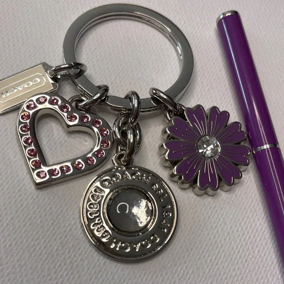 Coach Silver and Purple Charm Key Holder and Coach Pen - Picture 2 of 6